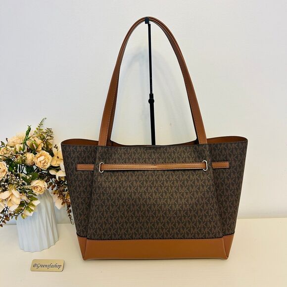 Michael Kors Purse Reed Large Logo Tote Bag Brown MK - Picture 4 of 10